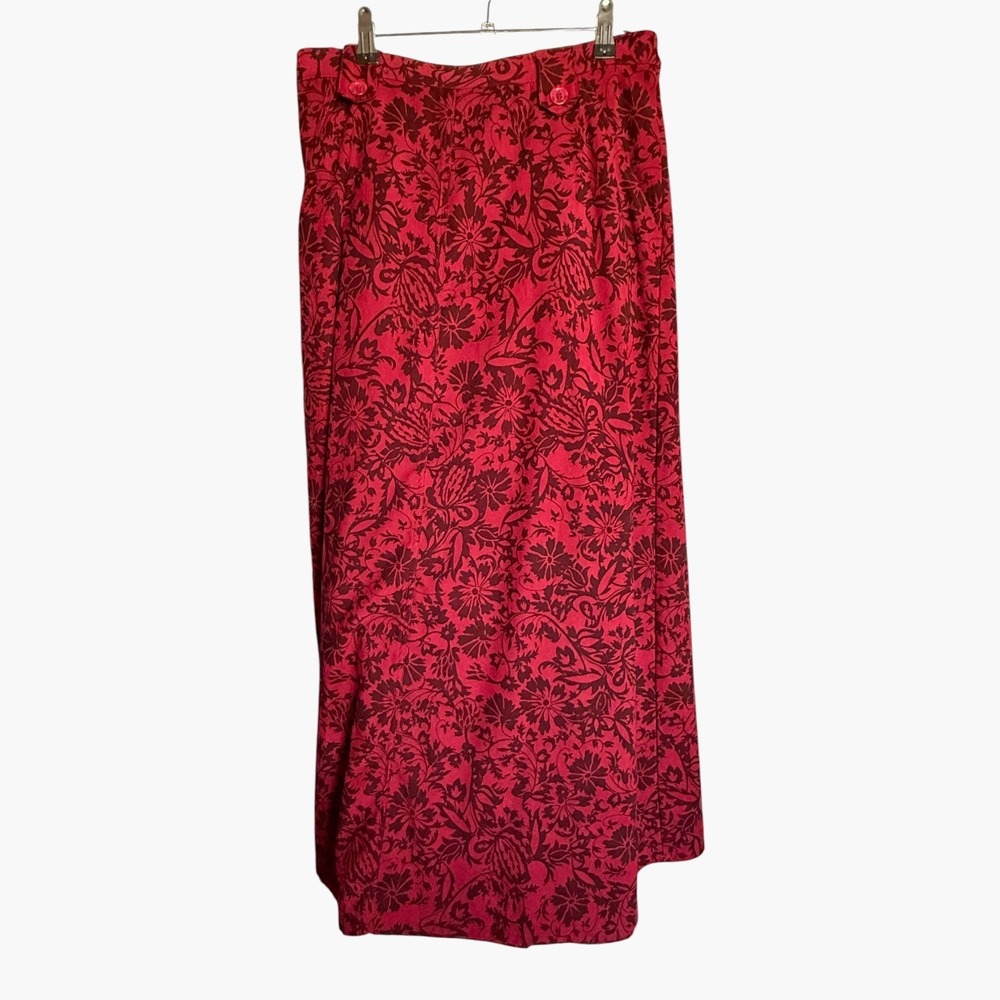 Real Comfort by Chadwicks Vintage Red Floral Maxi Skirt Size 8 High Waist Damask